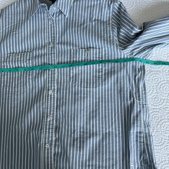 Olsen stripped Gray and White Button Down Shirt with Crisp Cotton Blend - Picture 6 of 8
